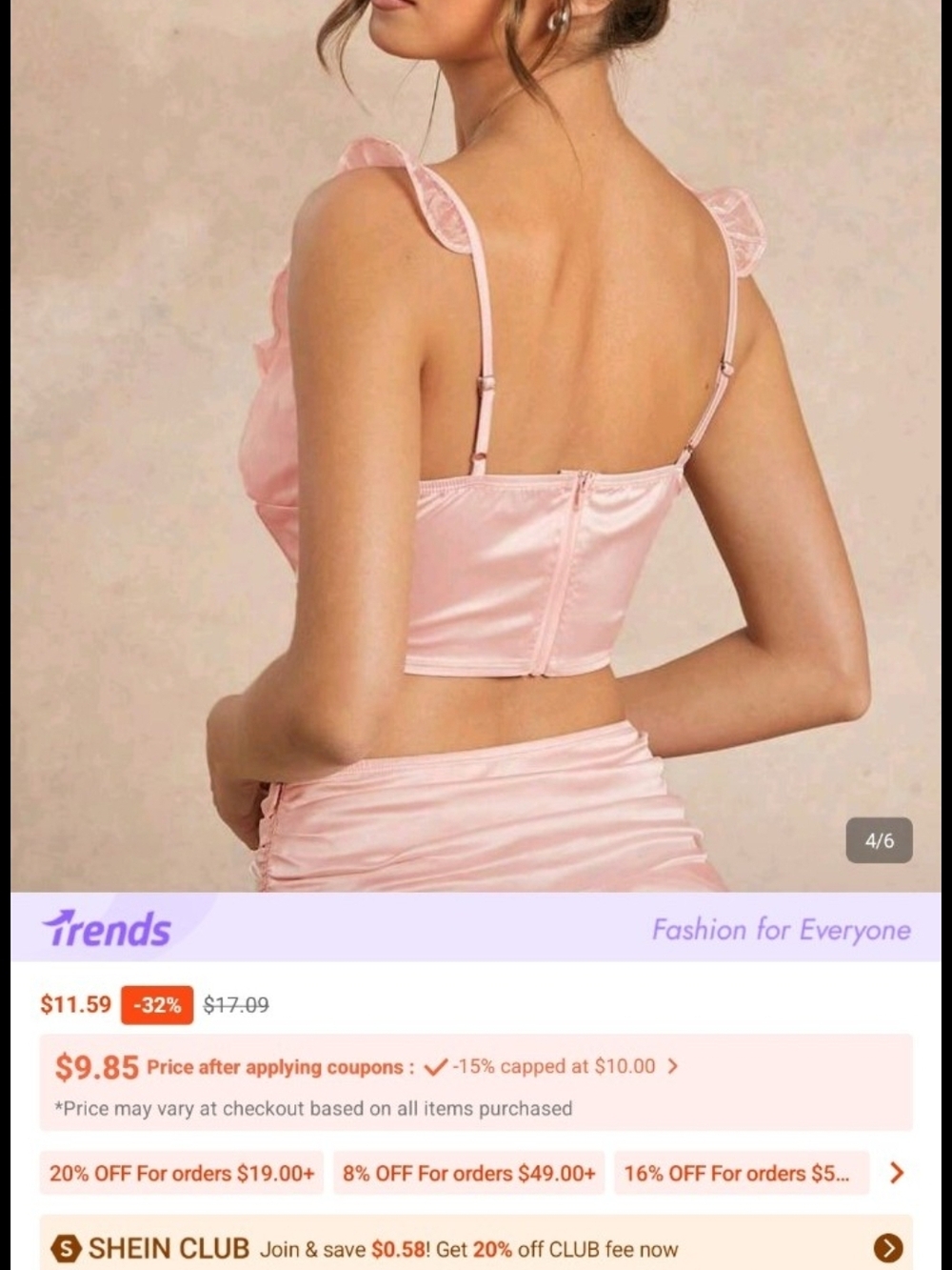SHEIN Light Pink Satin & Sheer Ruffle Bustier - Picture 6 of 7